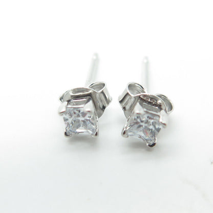 925 Sterling Silver Princess-Cut Shaped C Z Stud Earrings