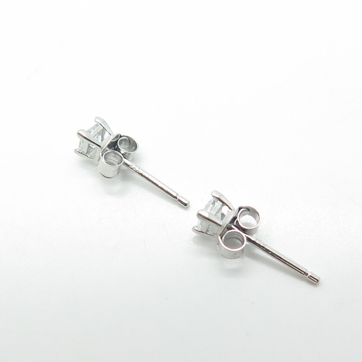 925 Sterling Silver Princess-Cut Shaped C Z Stud Earrings