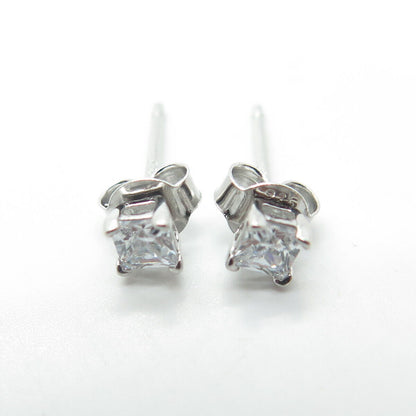 925 Sterling Silver Princess-Cut Shaped C Z Stud Earrings