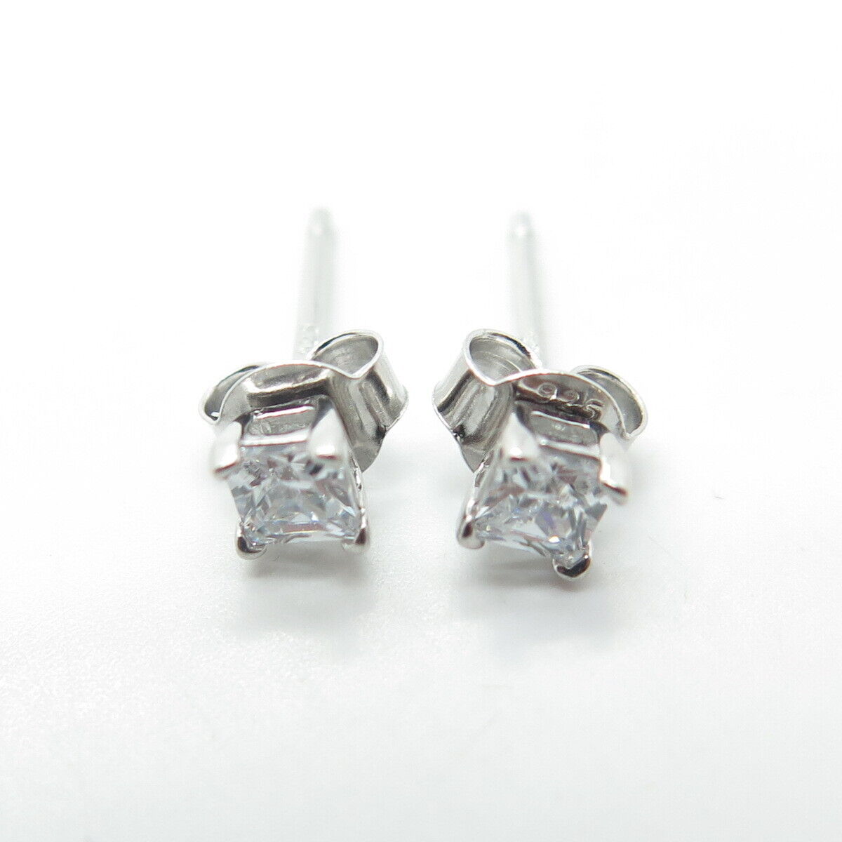 925 Sterling Silver Princess-Cut Shaped C Z Stud Earrings
