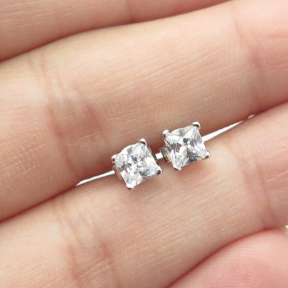 925 Sterling Silver Cushion-Cut Shaped C Z Stud Earrings