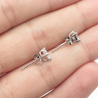 925 Sterling Silver Cushion-Cut Shaped C Z Stud Earrings