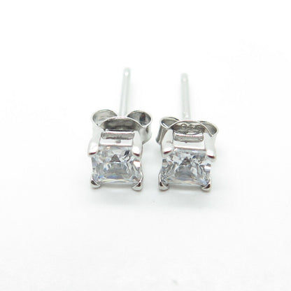 925 Sterling Silver Cushion-Cut Shaped C Z Stud Earrings