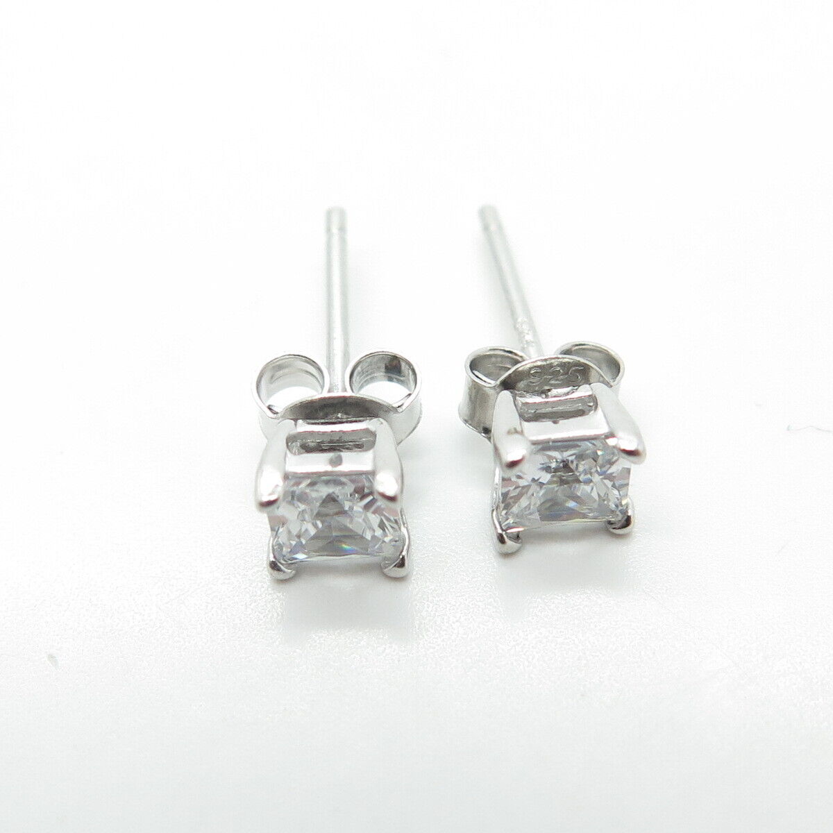 925 Sterling Silver Cushion-Cut Shaped C Z Stud Earrings