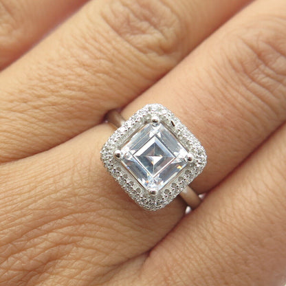 925 Sterling Silver Cushion-Cut Shaped C Z Engagement Ring Size 7