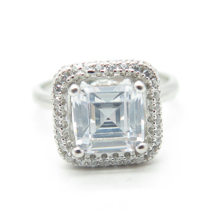 925 Sterling Silver Cushion-Cut Shaped C Z Engagement Ring Size 7