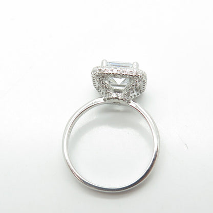 925 Sterling Silver Cushion-Cut Shaped C Z Engagement Ring Size 7