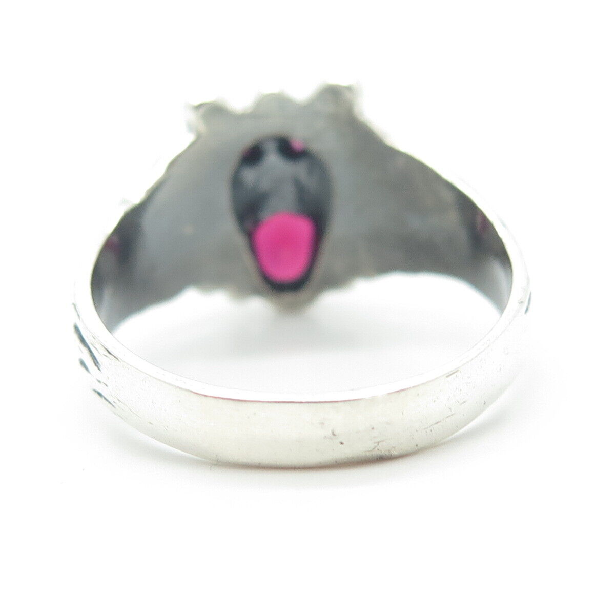 925 Sterling Silver Vintage Lab-Created Pink Sapphire Lion Ring Size 12.5