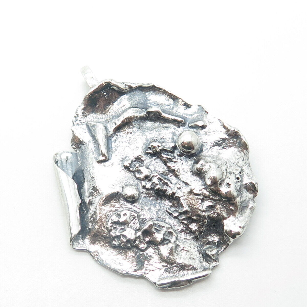 835 Silver Vintage Brutalist Modernist Nugget Oxidized Pendant