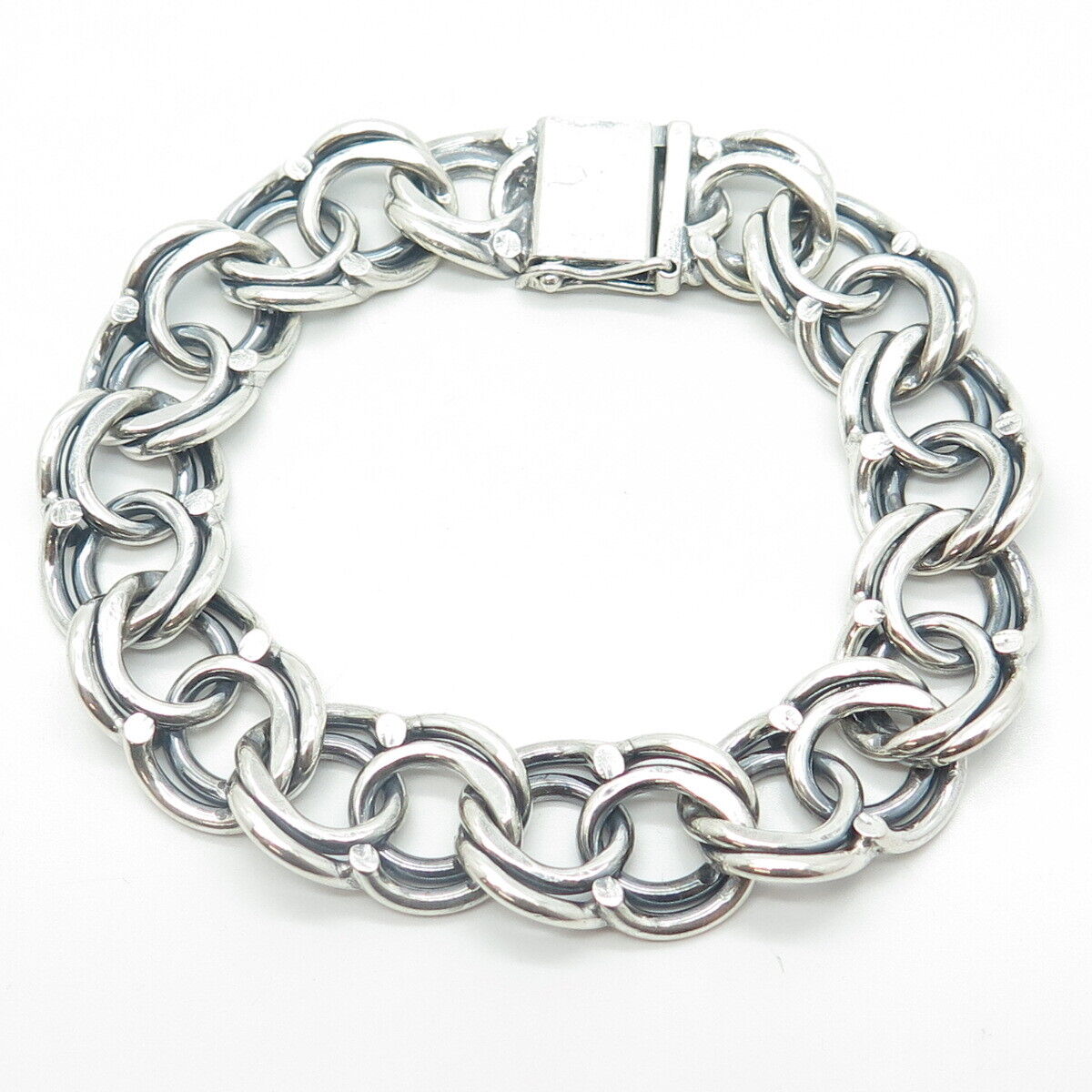 800 Silver Vintage Poland Double Curb Link Bracelet 7.25"