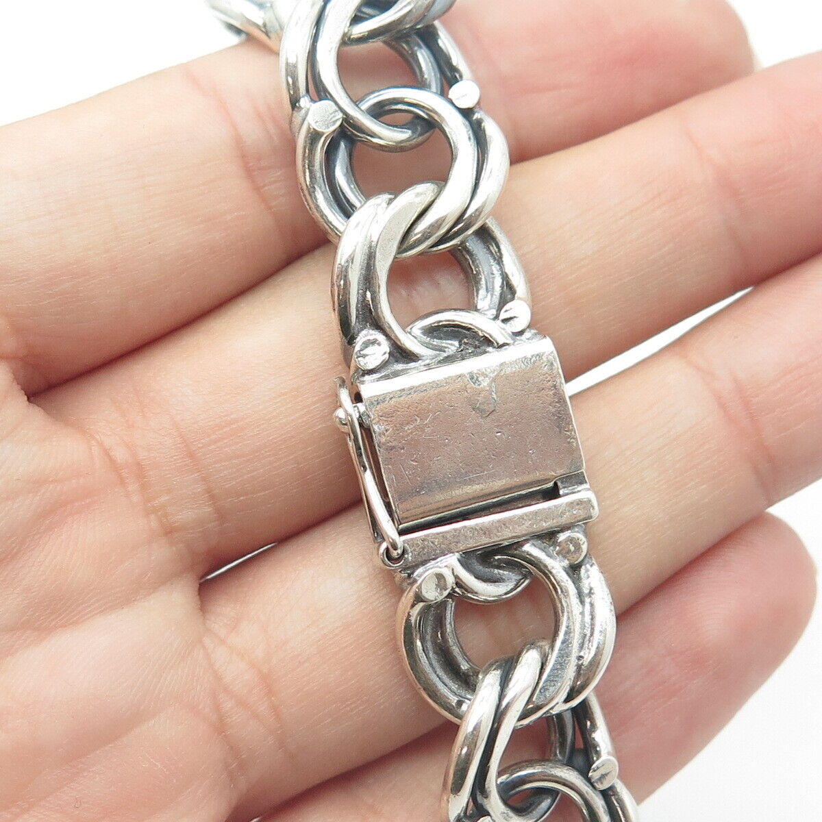 800 Silver Vintage Poland Double Curb Link Bracelet 7.25"