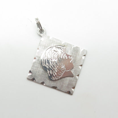 925 Sterling Silver Vintage Girl Face Profile Charm Pendant