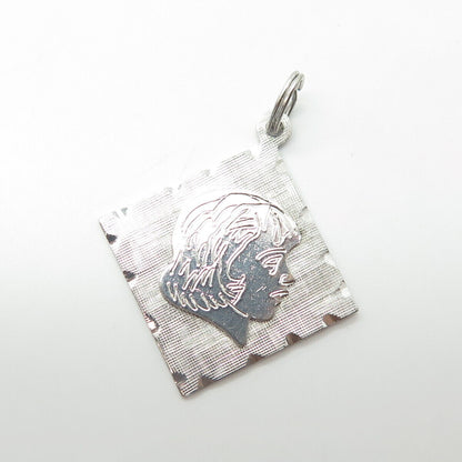 925 Sterling Silver Vintage Girl Face Profile Charm Pendant