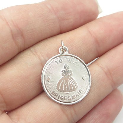 925 Sterling Silver Vintage "To My Bridesmaid" Charm Pendant