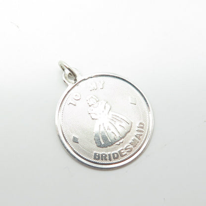 925 Sterling Silver Vintage "To My Bridesmaid" Charm Pendant