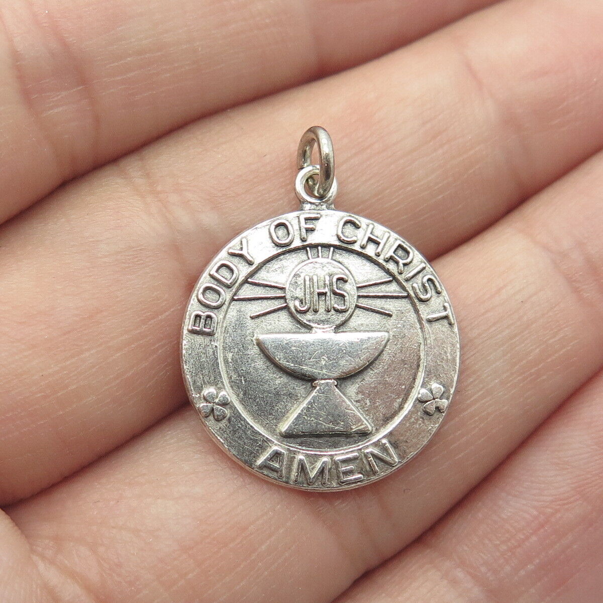 925 Sterling Silver Vintage "Body of Christ Amen" Charm Pendant