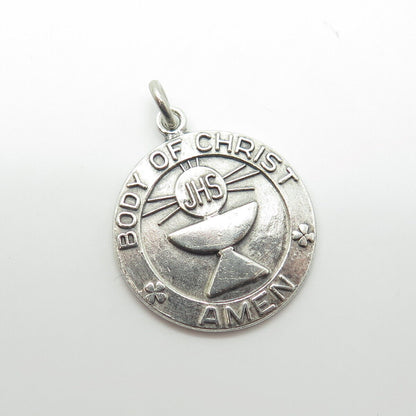 925 Sterling Silver Vintage "Body of Christ Amen" Charm Pendant