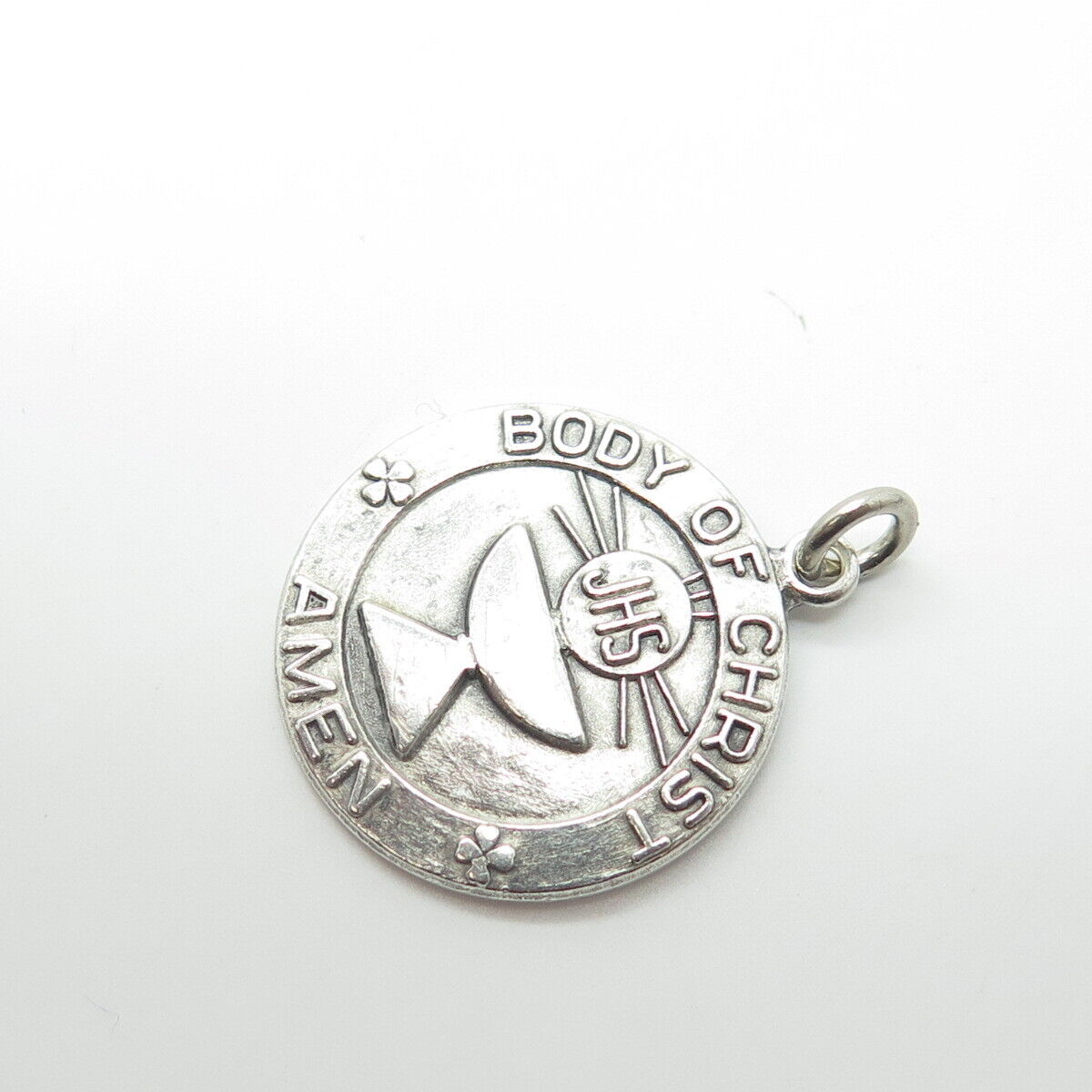 925 Sterling Silver Vintage "Body of Christ Amen" Charm Pendant