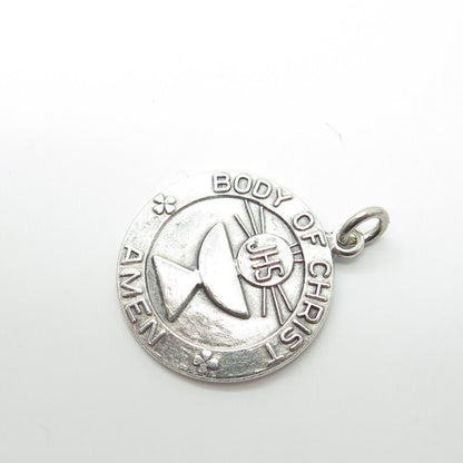 925 Sterling Silver Vintage "Body of Christ Amen" Charm Pendant