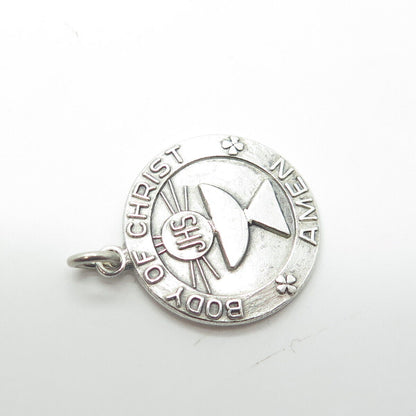 925 Sterling Silver Vintage "Body of Christ Amen" Charm Pendant