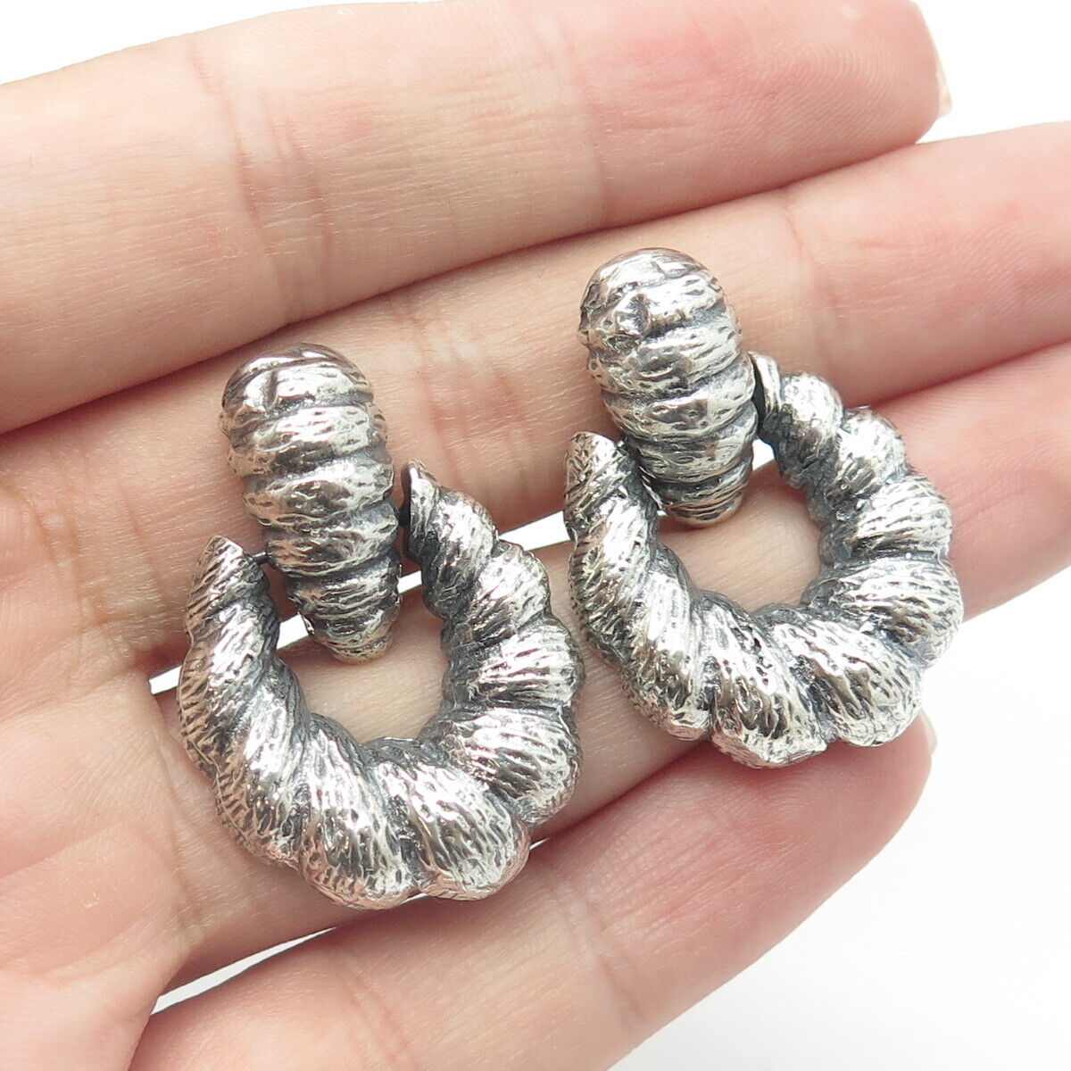 925 Sterling Silver Vintage Door Knocker Clip On Earrings