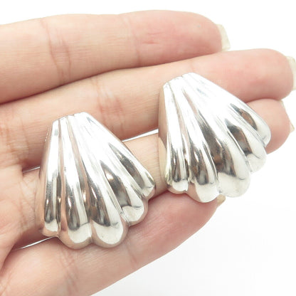 925 Sterling Silver Vintage Seashell Puffy Ribbed Drop Earrings