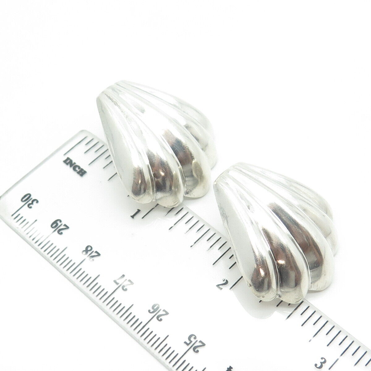 925 Sterling Silver Vintage Seashell Puffy Ribbed Drop Earrings