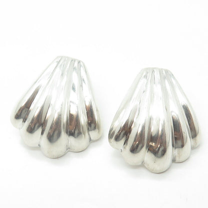 925 Sterling Silver Vintage Seashell Puffy Ribbed Drop Earrings