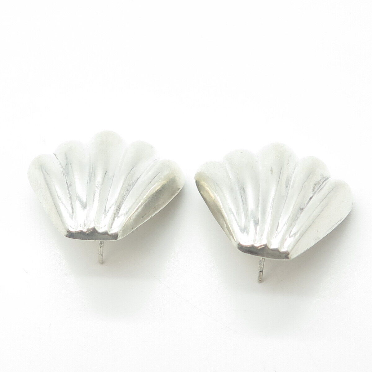 925 Sterling Silver Vintage Seashell Puffy Ribbed Drop Earrings