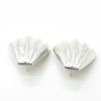 925 Sterling Silver Vintage Seashell Puffy Ribbed Drop Earrings