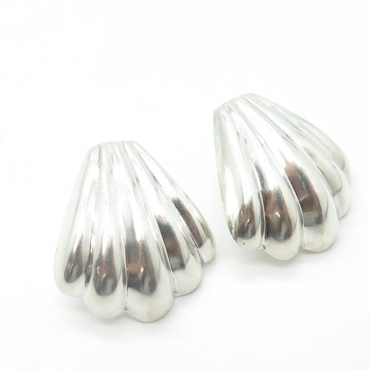 925 Sterling Silver Vintage Seashell Puffy Ribbed Drop Earrings