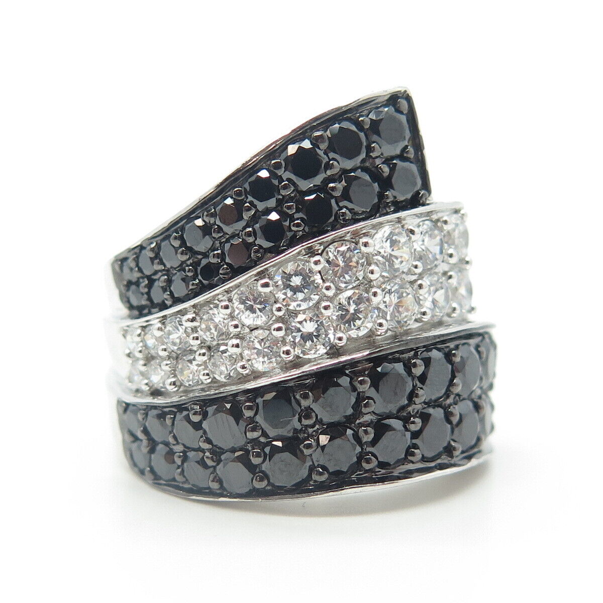 925 Sterling Silver White & Black C Z Ring Size 8.75