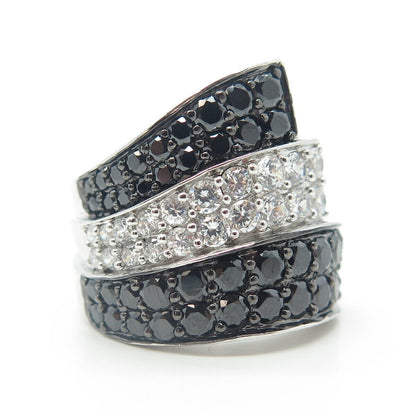 925 Sterling Silver White & Black C Z Ring Size 8.75