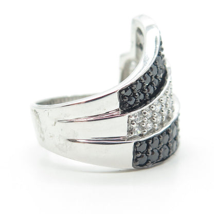 925 Sterling Silver White & Black C Z Ring Size 8.75