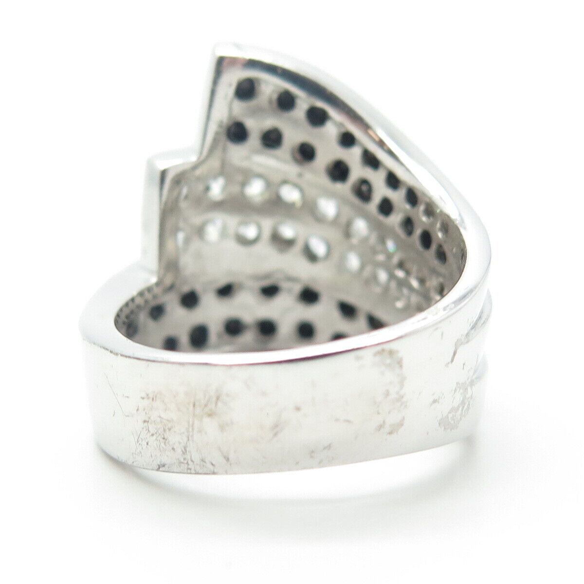 925 Sterling Silver White & Black C Z Ring Size 8.75