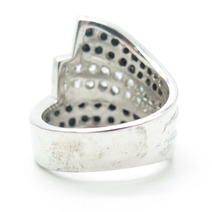 925 Sterling Silver White & Black C Z Ring Size 8.75