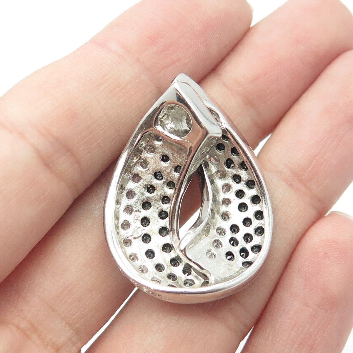 925 Sterling Silver White & Black C Z Slide Pendant