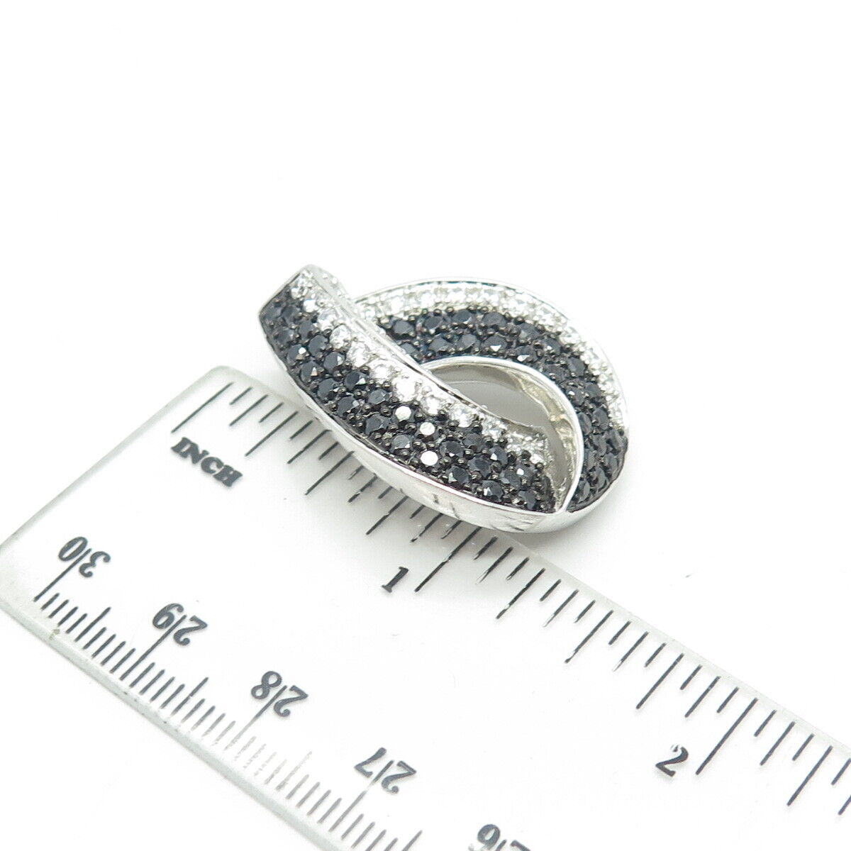 925 Sterling Silver White & Black C Z Slide Pendant