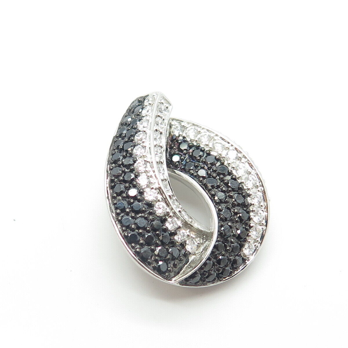 925 Sterling Silver White & Black C Z Slide Pendant
