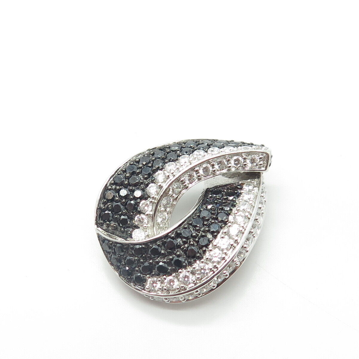 925 Sterling Silver White & Black C Z Slide Pendant