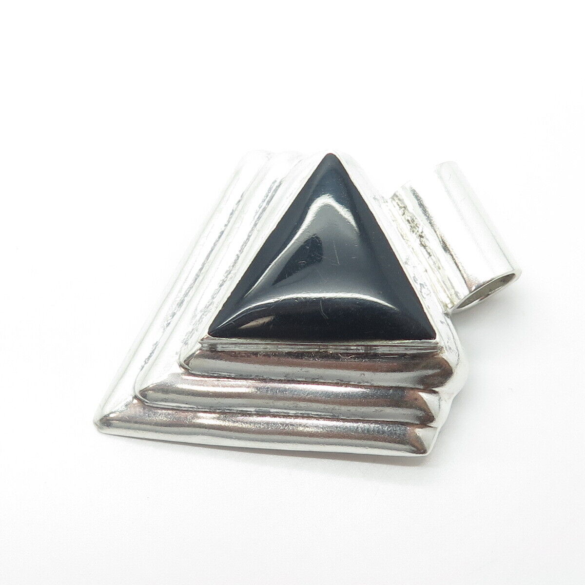 950 Silver Vintage Mexico Real Black Onyx Arrow Triangle Pendant