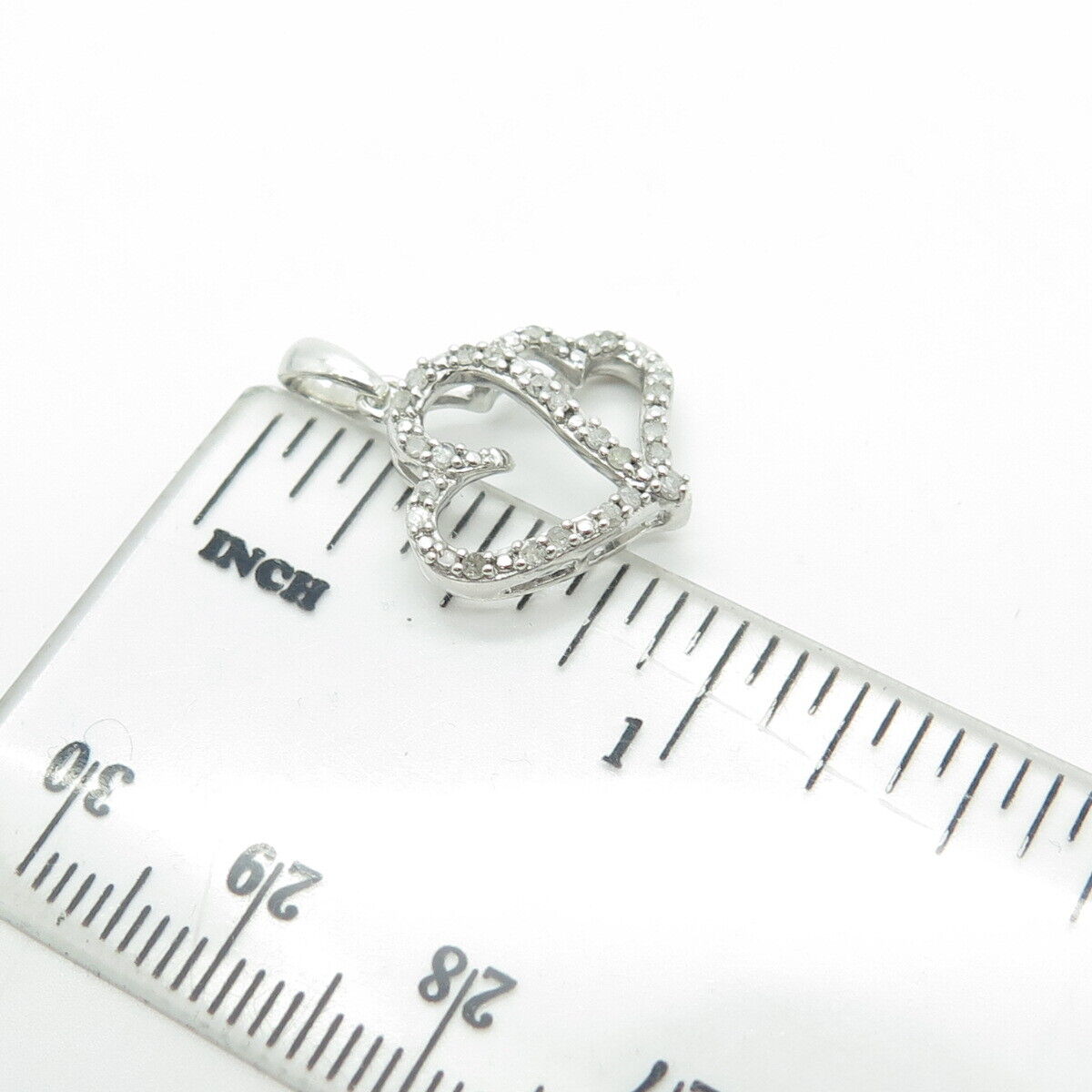 925 Sterling Silver Real Round-Cut White Diamond Loving Hearts Pendant