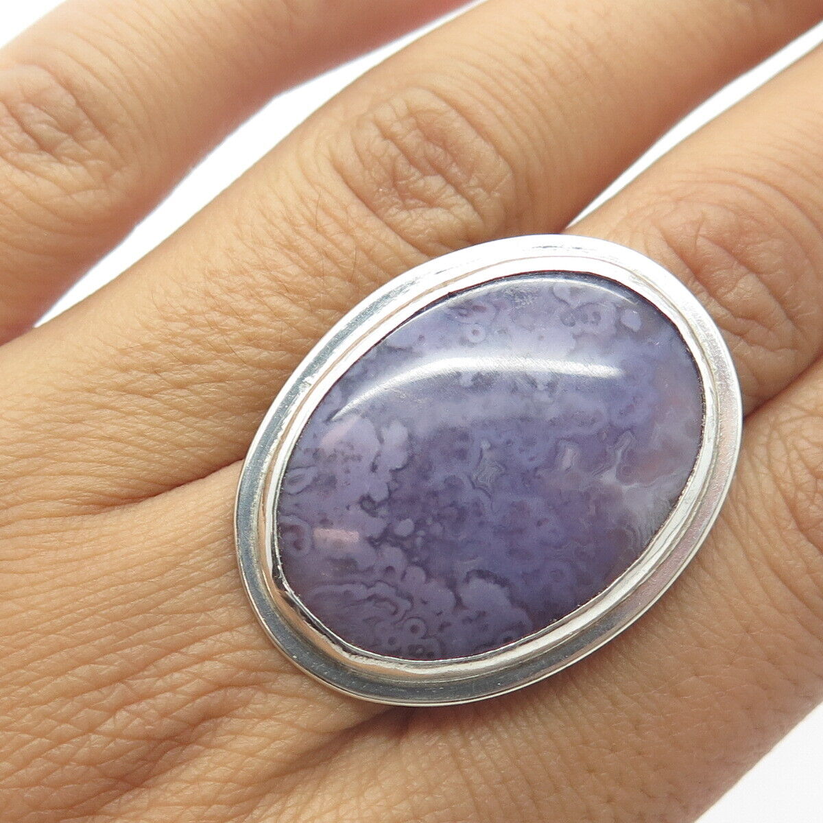 925 Sterling Silver Vintage Real Crazy Lace Purple Agate Statement Ring Size 7.5