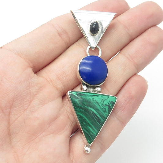 925 Sterling Silver Vintage HOB Mexico Lapis Malachite & Onyx Arrow Pendant