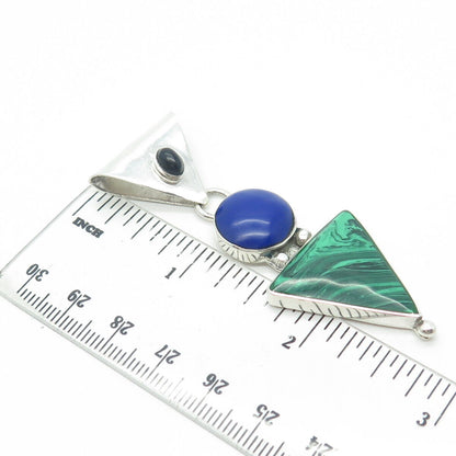 925 Sterling Silver Vintage HOB Mexico Lapis Malachite & Onyx Arrow Pendant