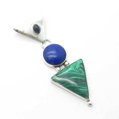 925 Sterling Silver Vintage HOB Mexico Lapis Malachite & Onyx Arrow Pendant
