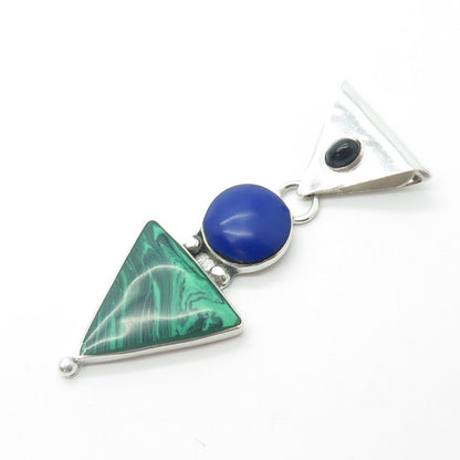 925 Sterling Silver Vintage HOB Mexico Lapis Malachite & Onyx Arrow Pendant