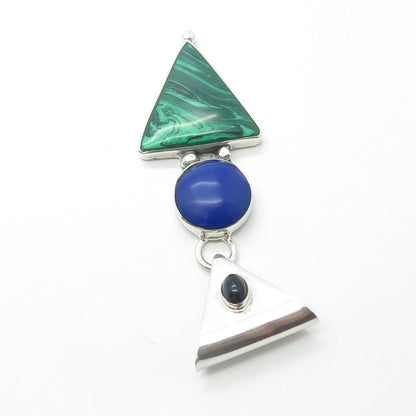 925 Sterling Silver Vintage HOB Mexico Lapis Malachite & Onyx Arrow Pendant