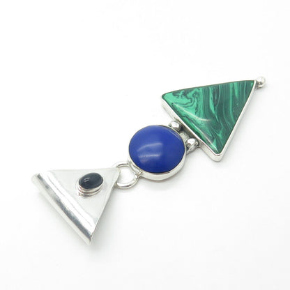 925 Sterling Silver Vintage HOB Mexico Lapis Malachite & Onyx Arrow Pendant