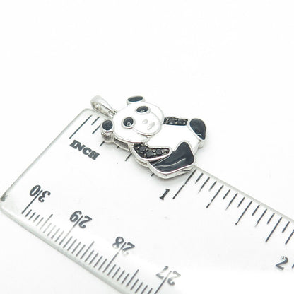 JANE SAYMOUR 925 Sterling Silver Real Black Spinel Gem & Enamel Panda Pendant